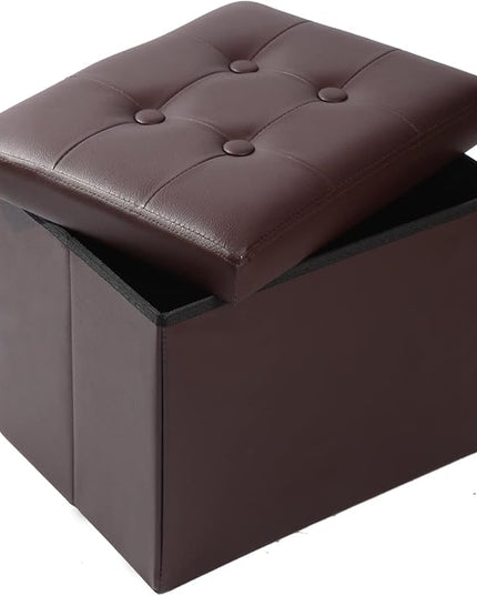 ALASDO Brown Leather Storage Ottoman Footrest Stool, 17x13x13inches, Modern Style