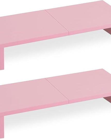 TEAMIX 2 Pack Pink Monitor Riser-20L inch, Cute Monitor Stand for Desk, Wood Sturdy TV/Screen/PC/Printer/Laptop Riser, Computer Shelf with Storage Desktop Organizer for Home Office