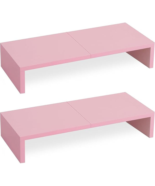 TEAMIX 2 Pack Pink Monitor Riser-20L inch, Cute Monitor Stand for Desk, Wood Sturdy TV/Screen/PC/Printer/Laptop Riser, Computer Shelf with Storage Desktop Organizer for Home Office