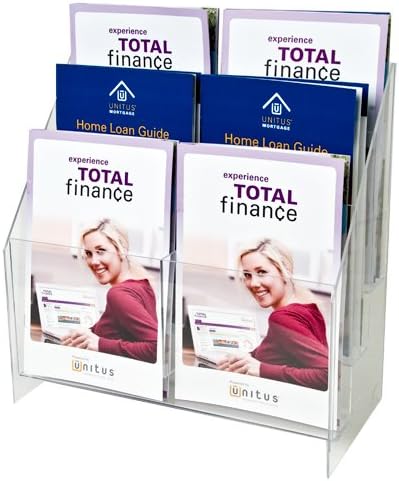 Clear-Ad - MPF-5585-6 - Premium Acrylic 3 Tier 6 Pocket Brochure Holder 5.5x8.5 - Transparent Plastic Pamphlet Display Stand (Pack of 4)