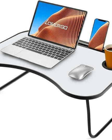 Laptop Bed Desk, Foldable Wooden Lap Desk with Cup Holder & Tablet Slot, Portable Lap Table & Bed Tray Table for Eating & Lap Desk Food Tray & Working on Couch, Sofa & Bed, 23.8 x 15.8 in.