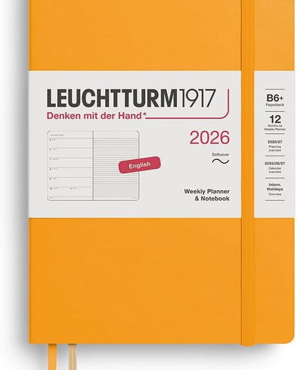 LEUCHTTURM1917 - Weekly Planner & Notebook 2026, Softcover, Paperback (B6+), Ruled, Rising Sun (Jan 1 - Dec 31, 2026)