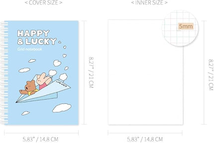Monolike Happy and Lucky A5 Grid Spiral Notebook, Paper plane - Hardcover 5.83 x 8.27inch 128 Page,120GSM Thick paper