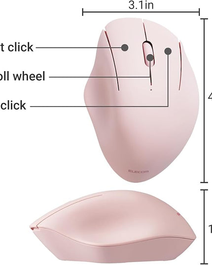 ELECOM Wireless Mouse Ergonomic Shape, 2.4Ghz with Receiver, Silent Click, 20-Month Battery Life, 2000DPI, 3 Buttons, Optical Sensor, Compatible with PC, Mac, Laptop, SHELLPA, Pink (M-SH10DBSKPN)