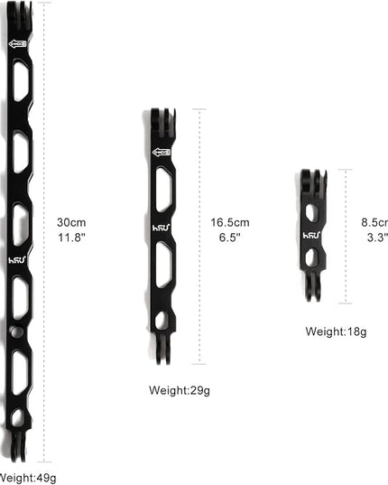 HSU (7 Pcs) All Aluminum Alloy Extension Arm Kit Metal Pole Mount Helmet Stick Extension Arm Mount for GoPro Hero 13/12/11/10/9/8/7/6/5 Black, DJI Osmo Action and More (11.8”/6.5”/3.3”) (Black)