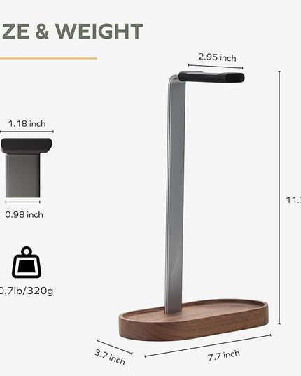 muso wood Headphone Stand & Desktop Headset Holder | Space-Saving Premium Solid Wood Storage Base for Gaming Headsets, AirPods Max, VR Gear – Modern Desktop/Workspace Essential