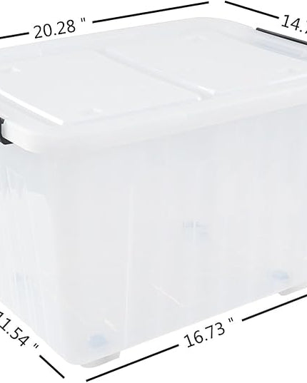 4-Pack 42 L Clear Plastic Storage Container Bin with Lids and Latch Buckle, Clear Storage Latch Box/Bin with Wheels