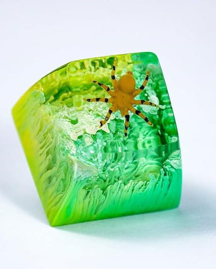 Tarantula Spider Artisan Keycap Green and Yellow Forest R1 SA Profile Custom Insects Keycaps 1U ESC Handmade Gaming Resin Key Cap Cherry MX Switch Compatible Mechanical Keyboard Spider Lover Gift