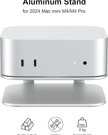 Qwiizlab Aluminum Stand for 2024 Mac mini M4/M4 Pro, Convenient Acess to Power Button, Anti-Scratch, Anti-Slip, Avoid Overheating, Durable and Sturdy Design (Silver)