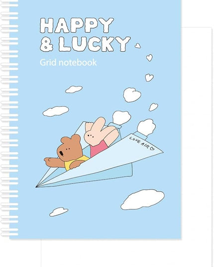 Monolike Happy and Lucky A5 Grid Spiral Notebook, Paper plane - Hardcover 5.83 x 8.27inch 128 Page,120GSM Thick paper