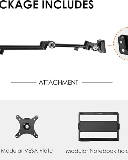 TARION Modular Desktop Arm Mount - 48cm / 19" Single Desk Stand with Tablet Holder & VESA Mount for Laptop Monitor 360° Adjustable - Compatible with 35mm Rod Lite Z Desktop - Titanrig Arm X