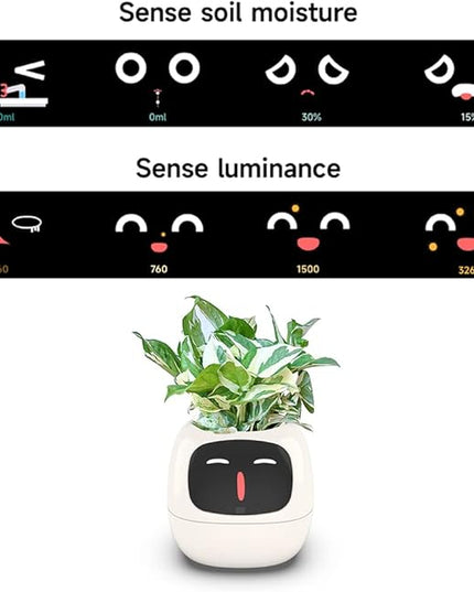 Intelligent Flower Pot, Electronic Bud, Maintenance Plant Assistant, Fun Interactive Flower Pot, Indoor Green Planting Monitoring, LCD Screen Display, Cell Phone APP Connection (White)