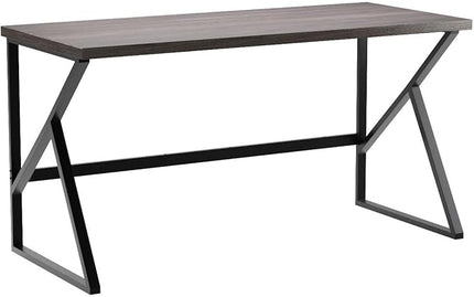 HSH Industrial Home Office Desk, Metal and Wood Computer Desk, Rustic Vintage Soho Work Study Writing Table, Modern PC Desk for Livingroom Bedroom, Farmhouse Computer Table Grey 55 inch Wide