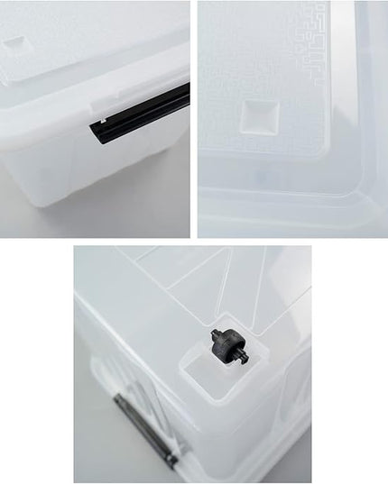 4-Pack Clear Large Plastic Storage Box with Wheels, 70 L Latching Storage Box