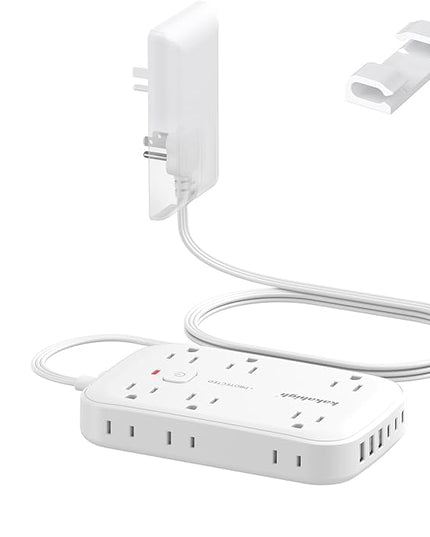 Extension Cord with Outlet Cover & Multi USB- 5 FT, Ultra Thin Outlet Concealer with Cord & 12AC Outlet 6 USB (24W/4.8A), Charging Station for Multiple Devices, for Behind Wall Furniture Couch Sofa TV