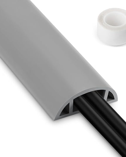 Cord Hider Floor, 3FT, Grey Cord Cover Floor, Cord Protector Floor Extension Cable Cover, Soft PVC Wire Covers - Cable Management Hide Cords on Floor - Cord Cavity: 0.7" (W) x 0.4"(H)