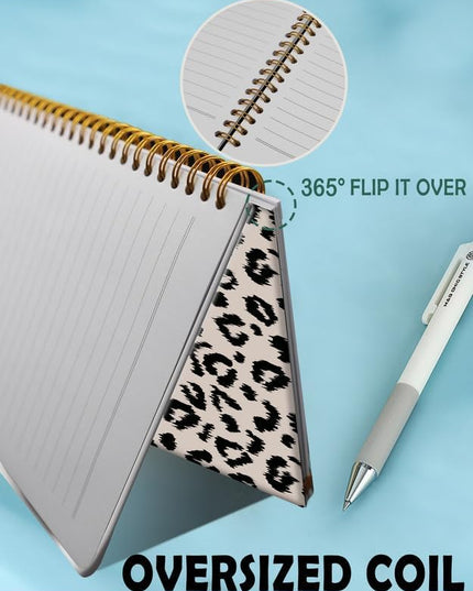 Spiral Journal Notebook for Women,A5 College Ruled Notebooks 6"x 8.4", 120 Pages (60 Sheets) Lined Journal with Premium Thick Paper,Perfect for School Office Home(Gray Black Leopard)