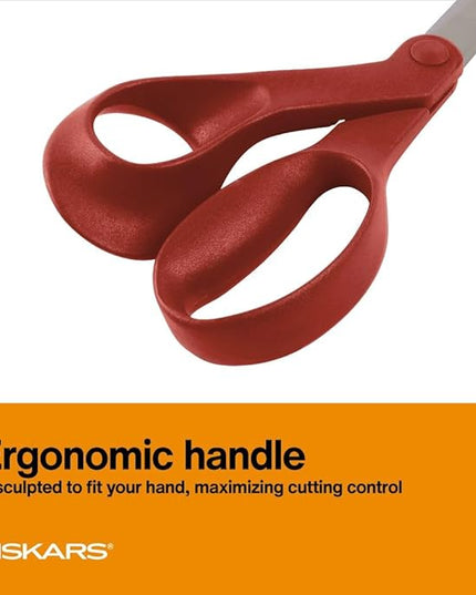 Fiskars All-Purpose Left-Handed Scissors, Gifts for Mom, Ergonomically Contoured, Stainless Steel, 8", Red