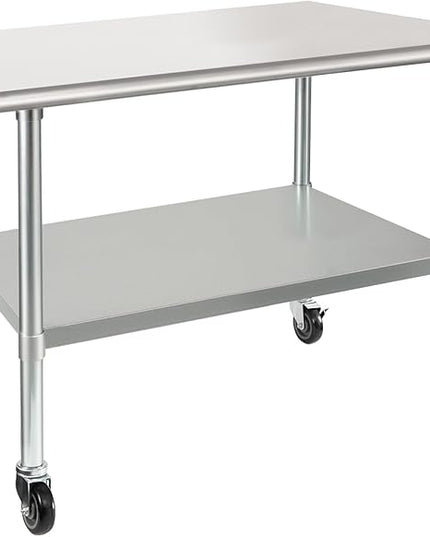 HARDURA Stainless Steel Table with Wheels 30 x 36 Inches Casters NSF Heavy Duty Commercial Prep Table with Undershelf and Galvanized Legs for Food Prep