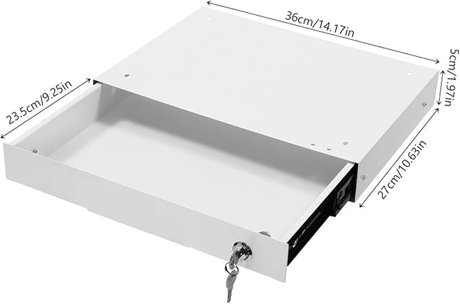 14.17" Under Desk Storage Drawer, Locking Design White Sliding Pull-Out Drawer for Sit Stand Workstation