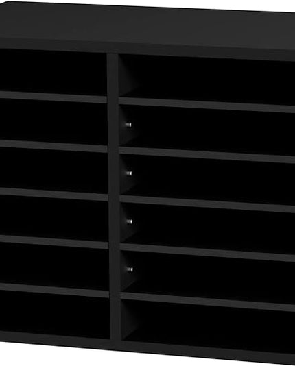 VEVOR Literature Organizers, 12 Compartments Office Mailbox with Adjustable Shelves，Wood Literature sorter 20.4x12x16.1 inches for Office, Home, Classroom, Mailrooms Organization, EPA Certified Black