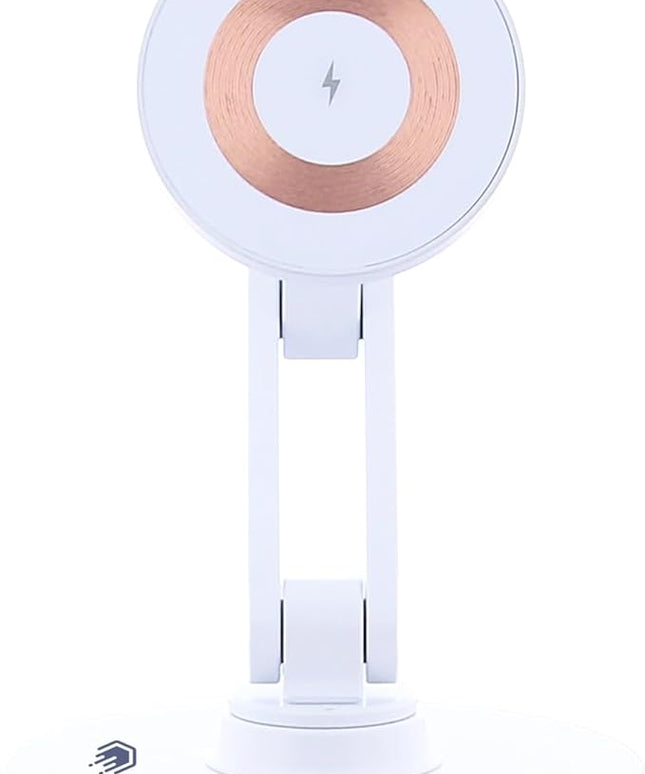 ClikDock Cell Phone Magnetic Wireless Charger Stand, 360° Spin, Aluminum Construction, Compatible with MagSafe Phones for iPhone & Andriod (White)