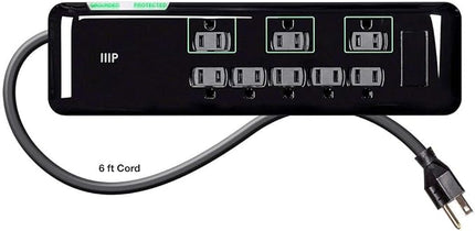 Monoprice 8 Outlet Mini Surge Protector - Heavy Duty Cord, UL Rated 3,420 Joules With Grounded And Protected Light Indicator, 6 Feet, Black