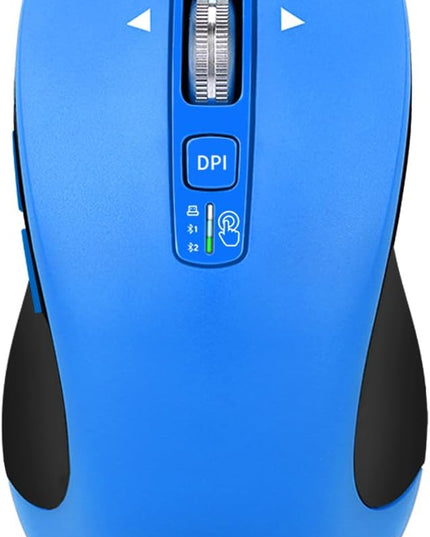 Wireless Bluetooth Mouse (USB + BT1 + BT2), Full Size, 4-Way Scrolling, Multi-Device Silent Mouse for Computer, Laptop, iPad, MacBook (Blue)