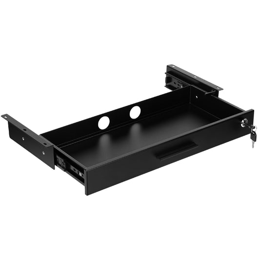 Menkxi 20'' x 9'' Under Desk Drawer Slide Out Storage Organizer, Lockable Metal Desk Drawer for Laptop and Office Accessories, Large Hidden Under Table Storage Box with Cable Management, Black