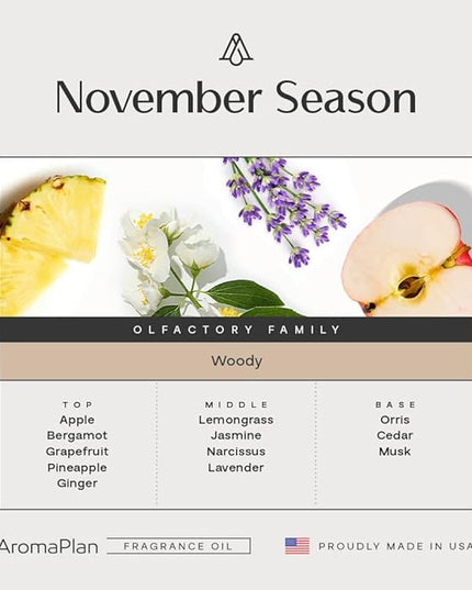 AromaPlan Hotel Scents November Season 5 Fl Oz (148ml), Home Luxury Aroma & Hotel Fragrance Diffuser Oil- Hotel Diffuser Oil for Aromatherapy- USA Made, Bigger Bottle, Bolder Aroma & Longer Lasting