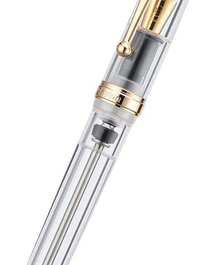 Asvine V126 Vacuum Filling Fountain Pen, Clear Demonstrator Acrylic Stub Nib 1.1mm Calligraphy Art Drawing with Case Set