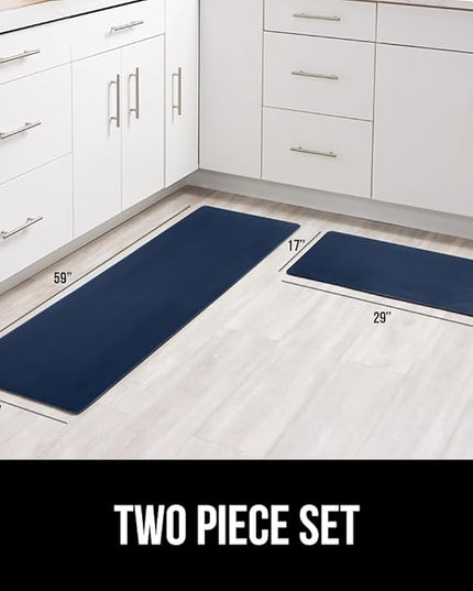 GORILLA GRIP 2 Pack Comfortable Cushioned Kitchen Mats for Floor, 17x29 + 17x59, Waterproof and Stain Resistant, 1/2 Inch Thick Soft Ergonomic Standing Desk Anti Fatigue Mat, Foam Supports Feet, Navy