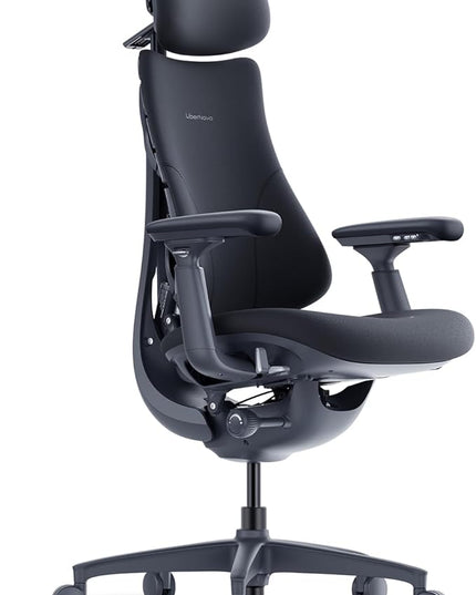 LiberNovo Dynamic Ergonomic Office Chair - Comfy Adjustable Desk Chair with Adaptive Lumbar Support, 160° Recline & Built-in Spine Stretch for Back Comfort, Home Office Long Hours Use, Black+48cm