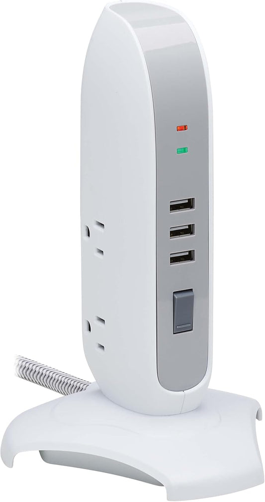 Tripp Lite TLP66USB Surge Protector Tower with USB Ports, 1200 Joules, 5-Outlets, 3 USB Ports, 6ft Heavy-Duty Braided Extension Cord, Desk Charging Tower, Dorm Essentials, Tower Power Strip with Surge