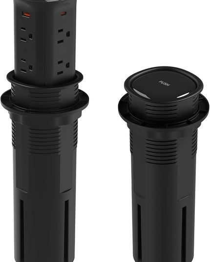 Jgstkcity Pop up Outlet for Countertop,65W USB C Fast Charging,15W Wireless Charger,13-in-1 Kitchen Island Electrical Power Station,4 USB,8 Outlets,15A Surge Protector,3.15'' Hole,ETL Listed,Black