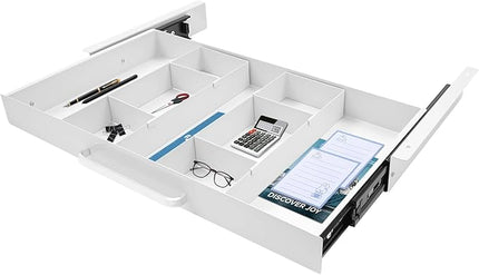 21.5" Under Desk Storage Drawer, White Sliding Pull-Out Drawer for Sit Stand Workstation