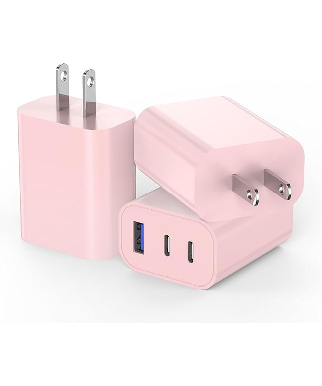 35W USB C Charger Block [3-Pack] Apple iPhone 17 Wall Plug Fast Charging Block, 3-Port PD+QC Power Adapter Multiport Brick Type C Charger for iPhone 17/Air/16/16 Pro/15/15 Pro/Pro Max/Plus/14/13/12