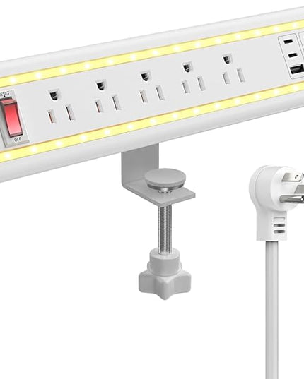 Desk Clamp Power Strip with Nightlight, 40W Fast Charging, 6FT Extension Cord, 4x20W USB-C & 2 USB Ports, 5 AC Outlets, Fits 1.69-Inch Table Edges