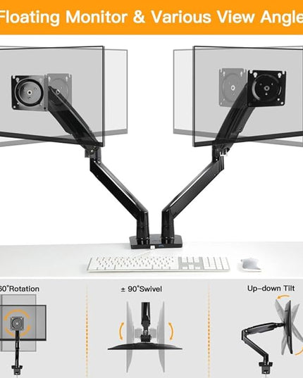 ErGear Dual Monitor Desk Mount up to 40 inches Screens, Max 26.4lbs Capacity Each, Heavy Duty Ultrawide Monitor Arm with USB Ports, Height Adjustable Monitor Stand, VESA 75x75mm or 100x100mm, Black