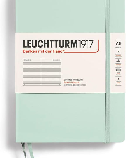 LEUCHTTURM1917 - Notebook Hardcover Medium A5-251 Numbered Pages for Writing and Journaling (Mint Green, Ruled)