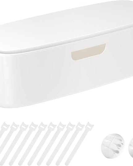 Cable Management Box - Large Cord Organizer Box to Hide Power Strip & Under Desk, TV Computer Wires Cable Organizer Box with Baby Proofs, Desk Cord Organizer for Home/Office - White