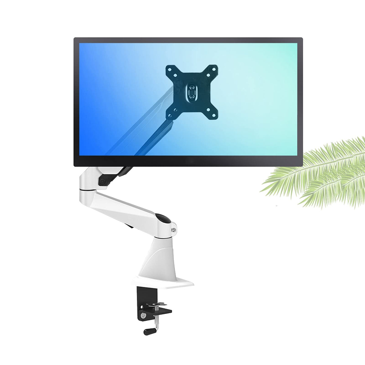 UHRLGHS Monitor Mount Single Monitor Desk Mount Long Arm Monitor Stand Mount with Gas Spring Wall-Mounted Height Adjustable VESA Bracket for 15"-27" Screen Adjustable,B(White A)