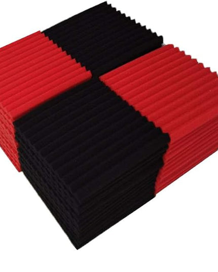 50 Pack Acoustic Panels Soundproof Studio Foam for Walls Sound Absorbing Panels Sound Insulation Panels Wedge for Home Studio Ceiling, 1" X 12" X 12" (Black&Red)
