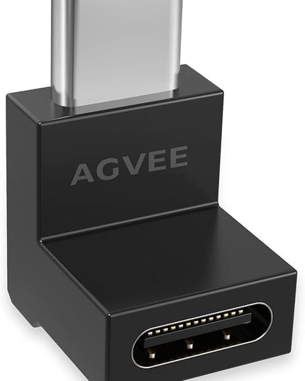AGVEE 4 Pack Front Angle 90 Degree USB-C Male to USB-C Right Angled Female Adapter (Type-C 3.2 Gen 2) Converter Video Type-C 10G Data Extension Coupler Converter Connector, Black