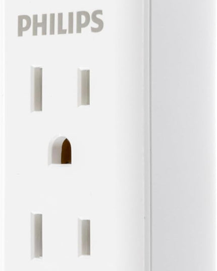 Philips 8 Ft Indoor Extension Cord with Surge Protection, 3-Outlet, Flat Plug, 300 Joules, UL Listed, White, SPP3433BB/37