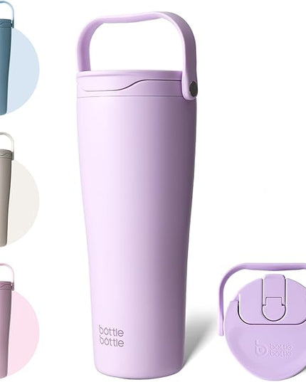 BOTTLE BOTTLE Insulated Tumbler with Handle & Straw Lid, 30oz Stainless Steel Leak-Proof Water Bottle for Hot & Cold Drinks, Add Ice Without Unscrewing, BPA-Free for Travel, Sports, Office(Purple)
