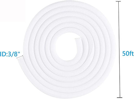 3/8"-50ft Braided Cable Sleeve Protector - Self-Wrapping Split Wire Loom for TV, Computer, Home Theater, Engine Bay - Heavy-Duty Cord Organizer, White