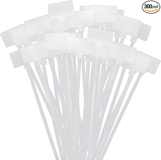 Nylon Marker Cable Ties 300PCS White Self-locking Wire Zip Ties Cable Mark Tags Label Tie Straps Nylon Power Marking Label