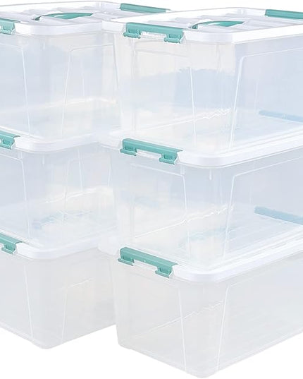 Gainhope 6 Packs 14 L Plastic Stackable Storage Bin Container Box with Latching Lid, Clear Organizer Bins with Handle