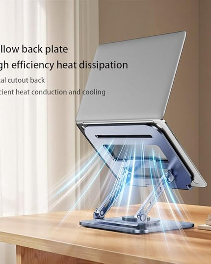 Adjustable Laptop Stand, 360 Degree Rotation, Lift, Folding Heat Dissipation Full Body Carbon Drill Material Metal Tablet Portable Stand Compatible with 21-inch Laptop, ipad Tablet - Silver